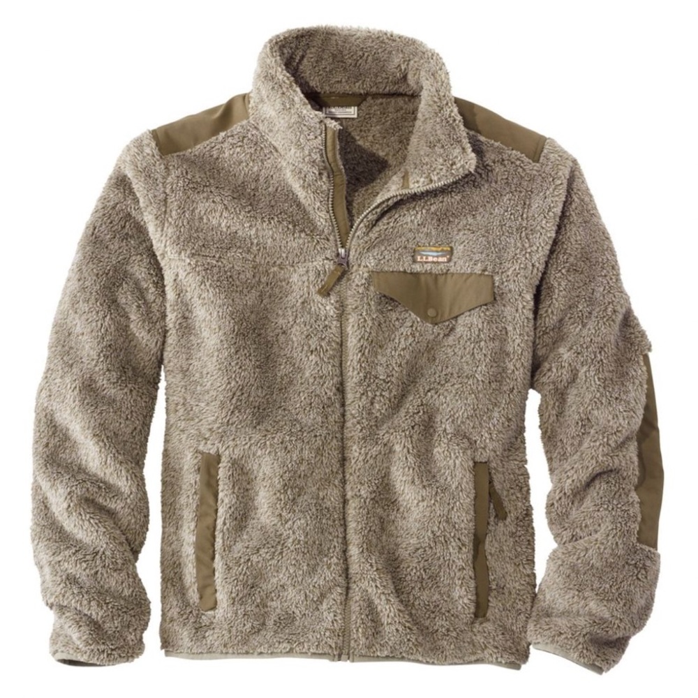 LL Bean Hi Pile Ultra Plush Fleece Zip Up Elbow Patch Jacket Cabincore Outdoors